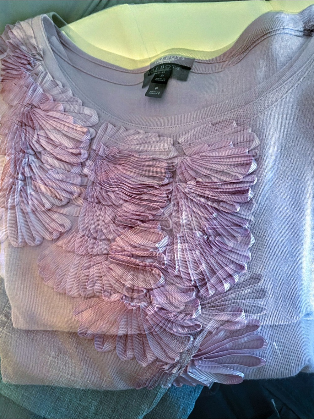 Talbots Lilac Floral Appliqué Short Sleeve Women's Knit Top